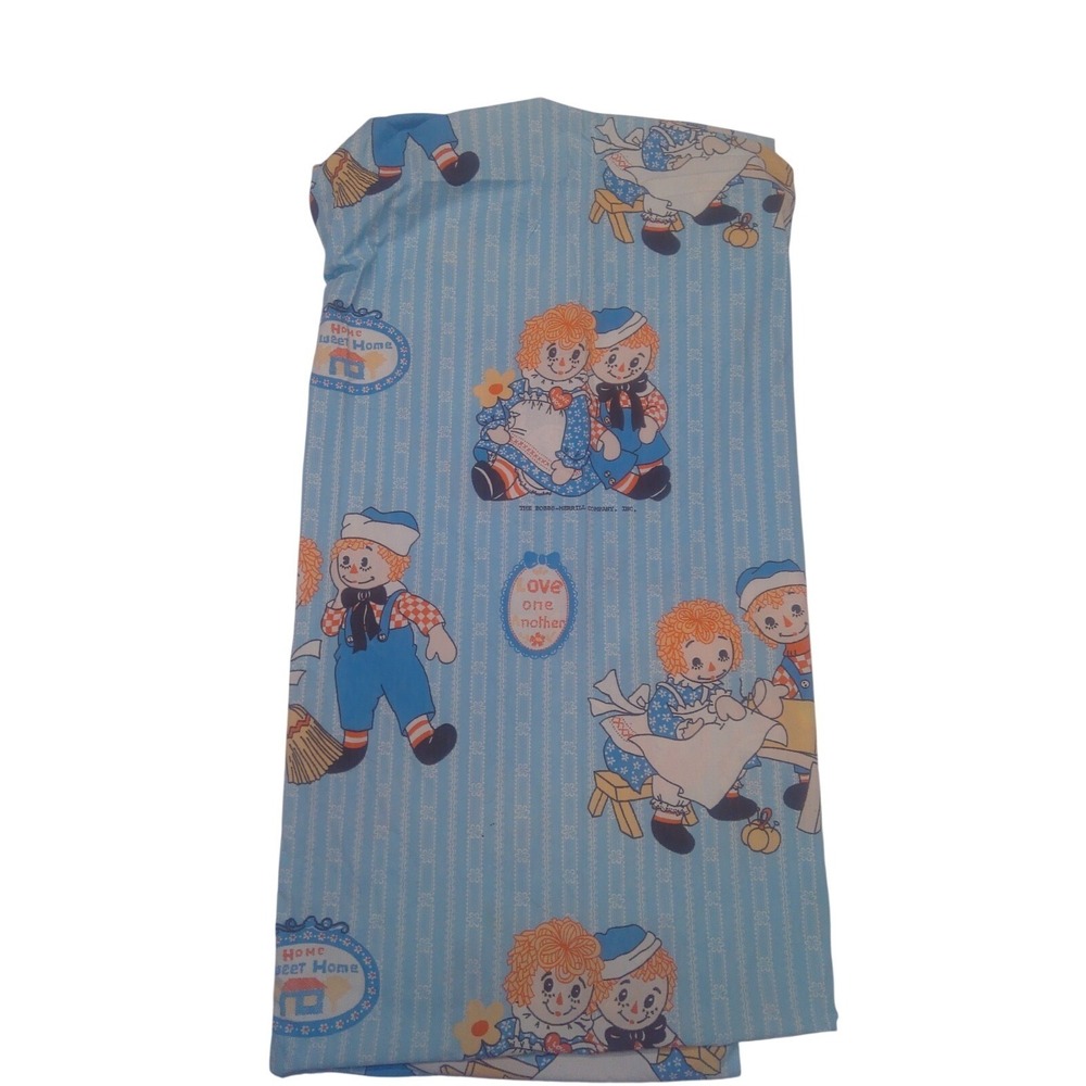 Vintage Raggedy Ann and Andy Twin Fitted Sheet Bobbs-Merrill Co Inc 1970s Blue